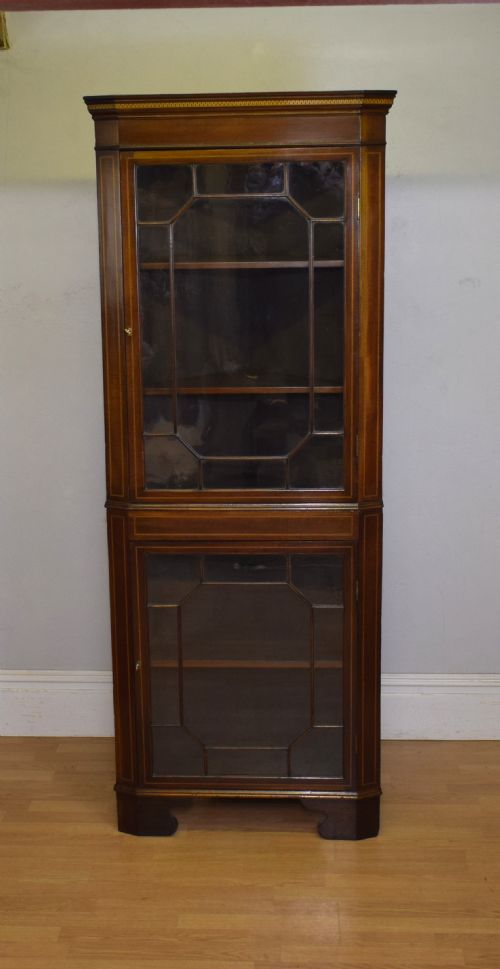 antique edwardian inlaid corner display cupboard - CATEGORY: ANTIQUE CABINETS - DATED EDWARDIAN