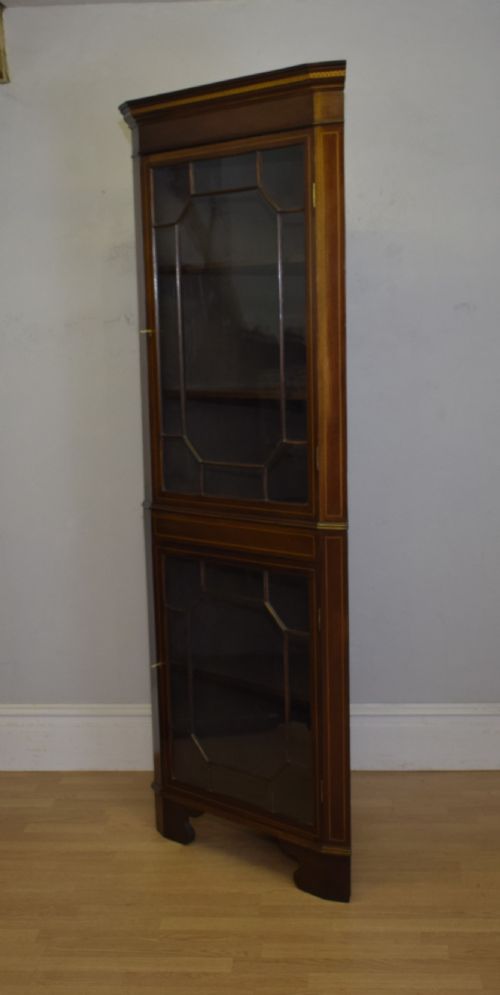 ANTIQUE EDWARDIAN INLAID CORNER DISPLAY CUPBOARD - ADDITIONAL PHOTO 9