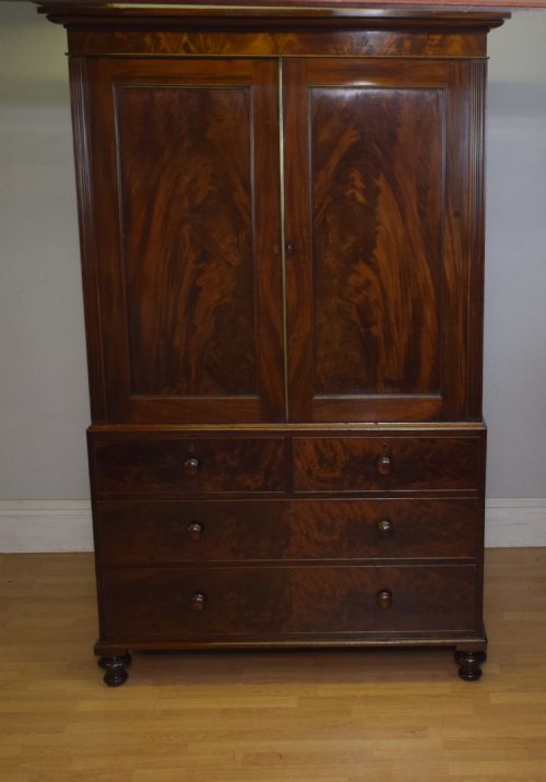 ANTIQUE VICTORIAN LINEN PRESS IN FLAME MAHOGANY - ADDITIONAL PHOTO 2