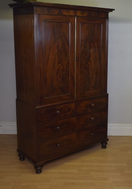 ANTIQUE VICTORIAN LINEN PRESS IN FLAME MAHOGANY - ADDITIONAL PHOTO 16
