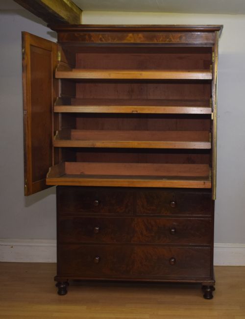 ANTIQUE VICTORIAN LINEN PRESS IN FLAME MAHOGANY - ADDITIONAL PHOTO 18