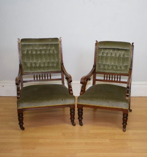 victorian walnut ladies gents armchairs - CATEGORY: ANTIQUE CHAIRS - DATED VICTORIAN