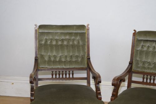 VICTORIAN WALNUT LADIES GENTS ARMCHAIRS - ADDITIONAL PHOTO 3