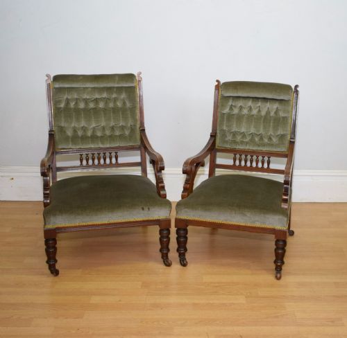 VICTORIAN WALNUT LADIES GENTS ARMCHAIRS - ADDITIONAL PHOTO 5