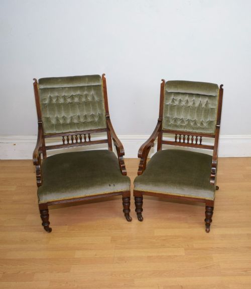 VICTORIAN WALNUT LADIES GENTS ARMCHAIRS - ADDITIONAL PHOTO 7