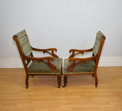 VICTORIAN WALNUT LADIES GENTS ARMCHAIRS - ADDITIONAL PHOTO 13
