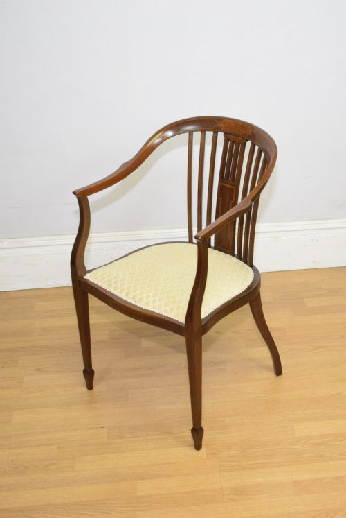 edwardian inlaid tub chair - CATEGORY: ANTIQUE CHAIRS - DATED EDWARDIAN