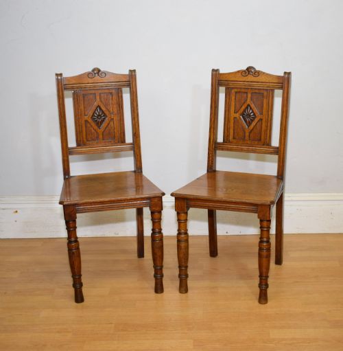 PAIR OF ARTS CRAFTS OAK HALL CHAIRS - ADDITIONAL PHOTO 2