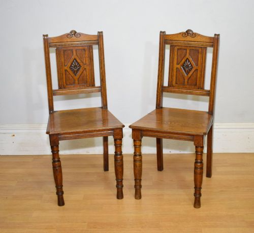 PAIR OF ARTS CRAFTS OAK HALL CHAIRS - ADDITIONAL PHOTO 4