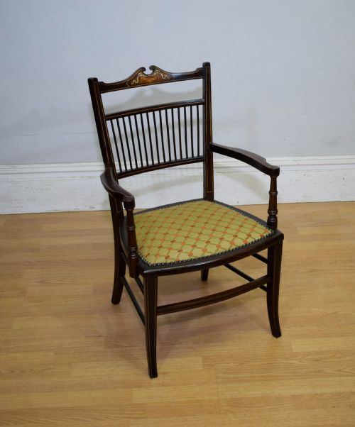 edwardian inlaid armchair - CATEGORY: ANTIQUE CHAIRS - DATED EDWARDIAN