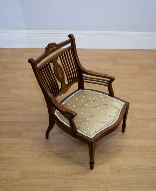 mahogany inlaid bedroom chair - CATEGORY: ANTIQUE CHAIRS - DATED VICTORIAN