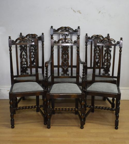 ANTIQUE SET OF 6 CARVED HIGH BACK DINING CHAIRS - ADDITIONAL PHOTO 1