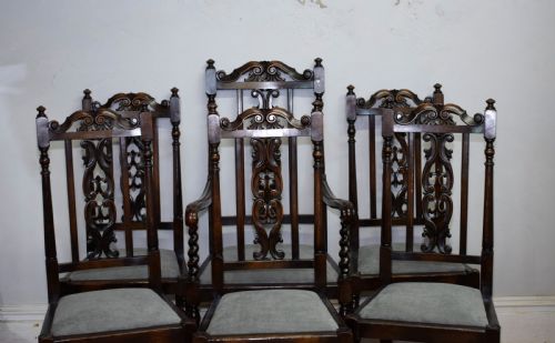 ANTIQUE SET OF 6 CARVED HIGH BACK DINING CHAIRS - ADDITIONAL PHOTO 2
