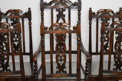 ANTIQUE SET OF 6 CARVED HIGH BACK DINING CHAIRS - ADDITIONAL PHOTO 5