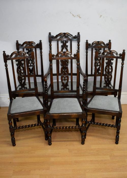 ANTIQUE SET OF 6 CARVED HIGH BACK DINING CHAIRS - ADDITIONAL PHOTO 7