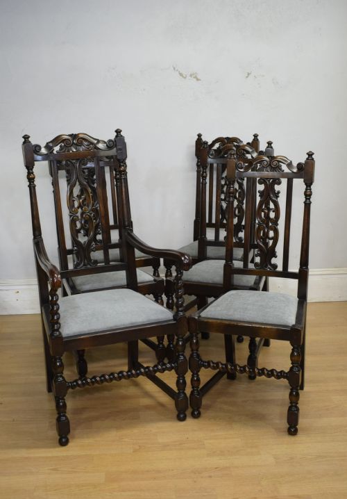 ANTIQUE SET OF 6 CARVED HIGH BACK DINING CHAIRS - ADDITIONAL PHOTO 8