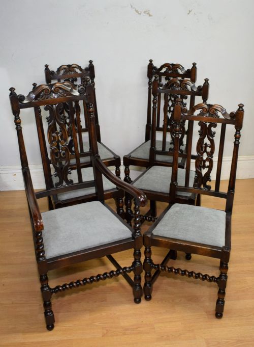 ANTIQUE SET OF 6 CARVED HIGH BACK DINING CHAIRS - ADDITIONAL PHOTO 9