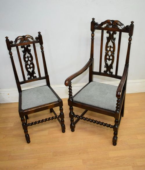 ANTIQUE SET OF 6 CARVED HIGH BACK DINING CHAIRS - ADDITIONAL PHOTO 19