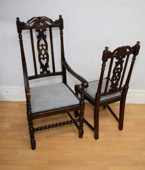 ANTIQUE SET OF 6 CARVED HIGH BACK DINING CHAIRS - ADDITIONAL PHOTO 22