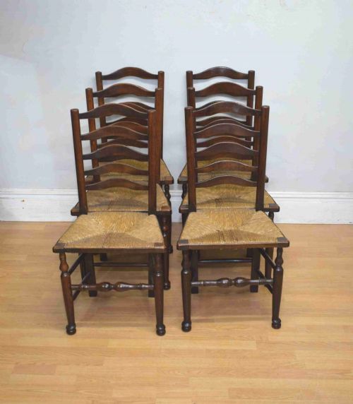 set of 6 oak ladder back diningkitchen chairs - CATEGORY: ANTIQUE CHAIRS - DATED 1880