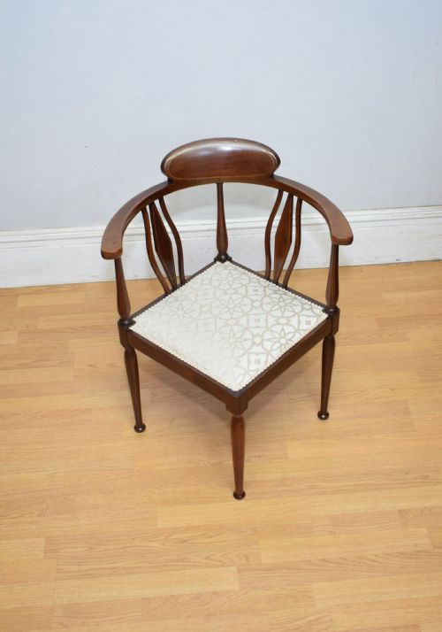 edwardian inlaid mahogany corner chair - CATEGORY: ANTIQUE CHAIRS - DATED EDWARDIAN