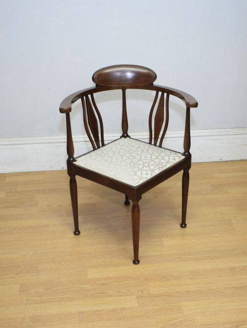 EDWARDIAN INLAID MAHOGANY CORNER CHAIR - ADDITIONAL PHOTO 1