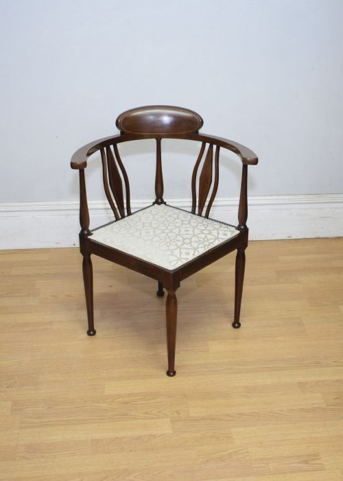 EDWARDIAN INLAID MAHOGANY CORNER CHAIR - ADDITIONAL PHOTO 2