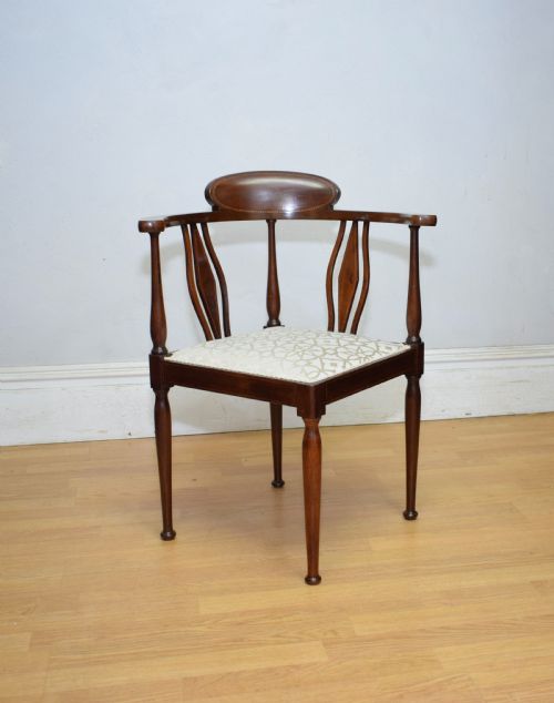 EDWARDIAN INLAID MAHOGANY CORNER CHAIR - ADDITIONAL PHOTO 4