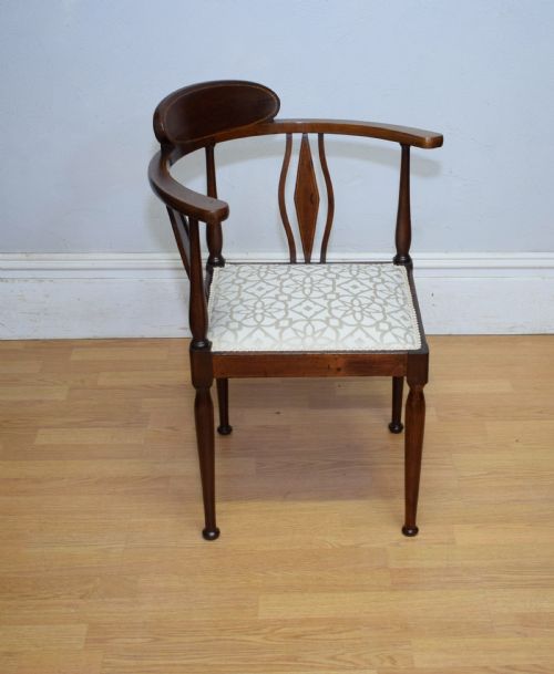 EDWARDIAN INLAID MAHOGANY CORNER CHAIR - ADDITIONAL PHOTO 7