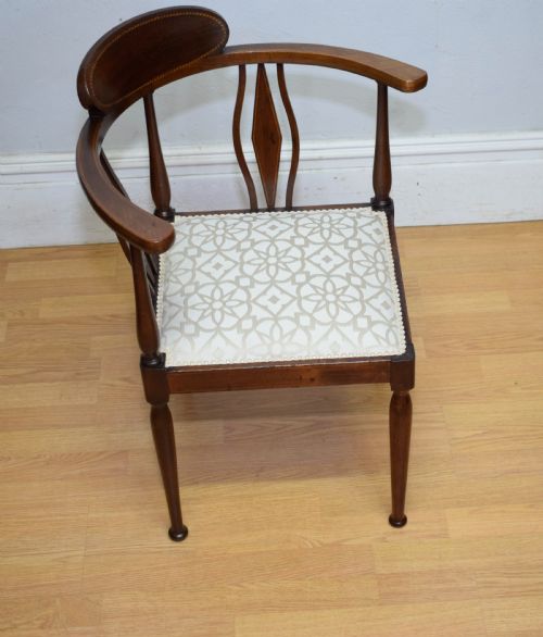 EDWARDIAN INLAID MAHOGANY CORNER CHAIR - ADDITIONAL PHOTO 8