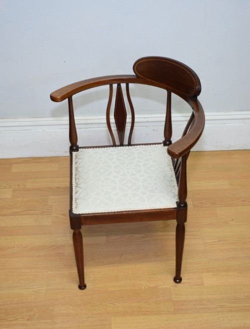 EDWARDIAN INLAID MAHOGANY CORNER CHAIR - ADDITIONAL PHOTO 13