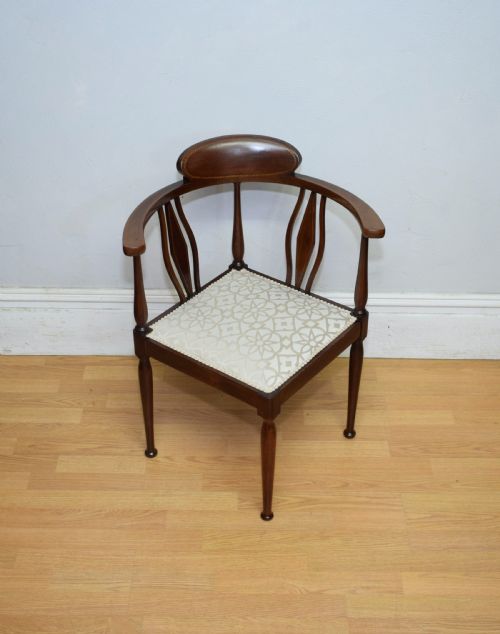 EDWARDIAN INLAID MAHOGANY CORNER CHAIR - ADDITIONAL PHOTO 15