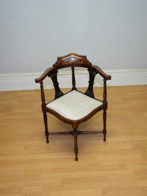 victorian corner inlaid armchair - CATEGORY: ANTIQUE CHAIRS - DATED VICTORIAN
