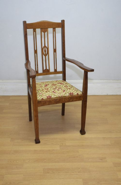 ANTIQUE ARTS CRAFTS OAK ARMCHAIR - ADDITIONAL PHOTO 2