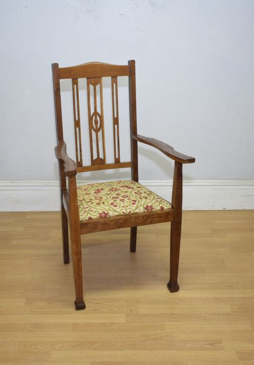 ANTIQUE ARTS CRAFTS OAK ARMCHAIR - ADDITIONAL PHOTO 4