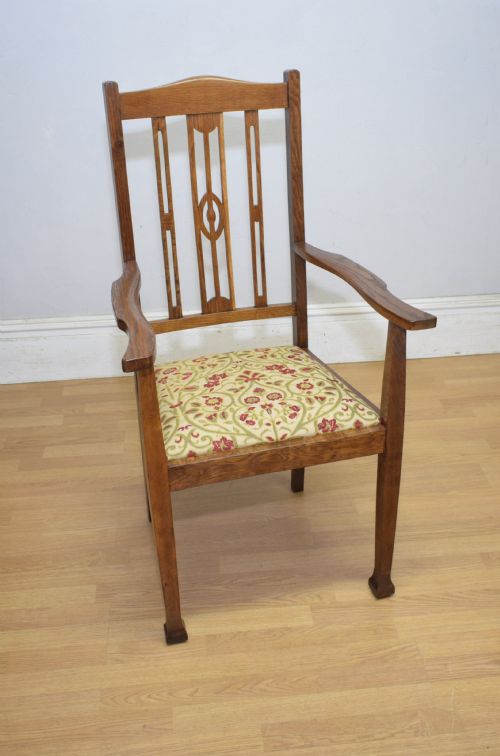 ANTIQUE ARTS CRAFTS OAK ARMCHAIR - ADDITIONAL PHOTO 16