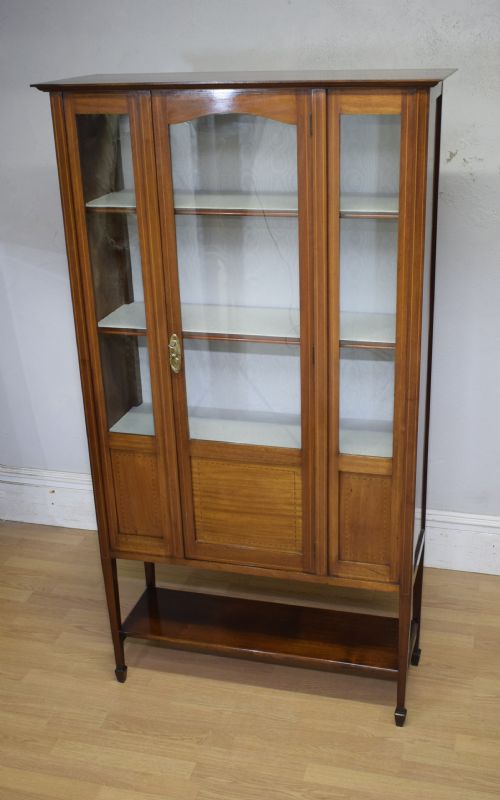 antique edwardian inlaid display cabinet - CATEGORY: ANTIQUE BOOKCASES - DATED EDWARDIAN