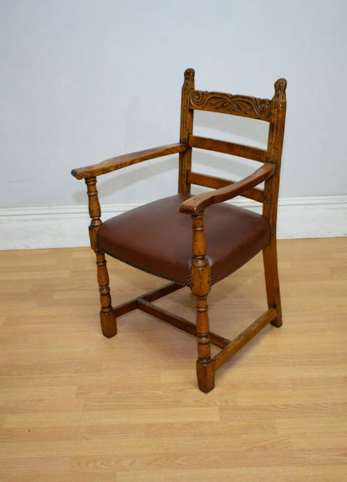 ANTIQUE CARVED OAK ARMCHAIR DESK CHAIR - ADDITIONAL PHOTO 1