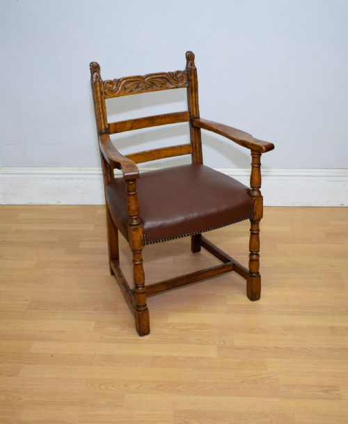 ANTIQUE CARVED OAK ARMCHAIR DESK CHAIR - ADDITIONAL PHOTO 2
