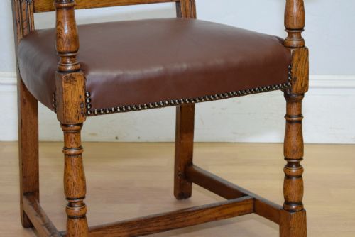 ANTIQUE CARVED OAK ARMCHAIR DESK CHAIR - ADDITIONAL PHOTO 4
