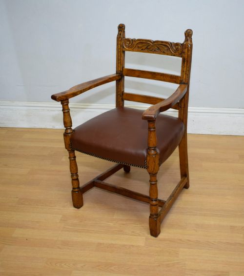 ANTIQUE CARVED OAK ARMCHAIR DESK CHAIR - ADDITIONAL PHOTO 10