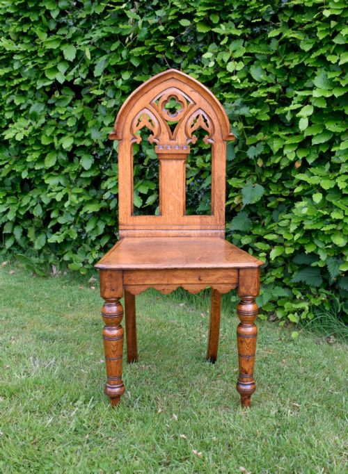 VICTORIAN GOTHIC OAK HALL CHAIR - ADDITIONAL PHOTO 4