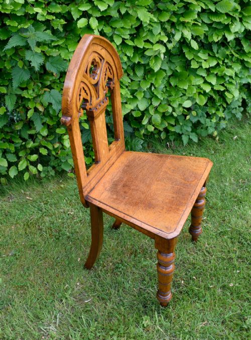 VICTORIAN GOTHIC OAK HALL CHAIR - ADDITIONAL PHOTO 8