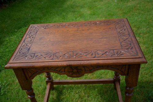 CARVED OAK OCCASIONAL TABLE - ADDITIONAL PHOTO 12