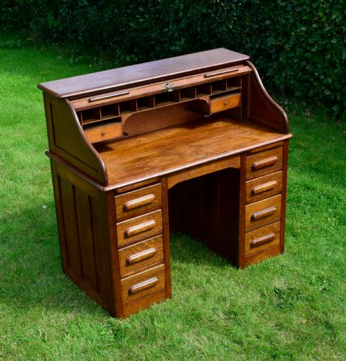 VICTORIAN OAK ROLL TOP DESK - ADDITIONAL PHOTO 23