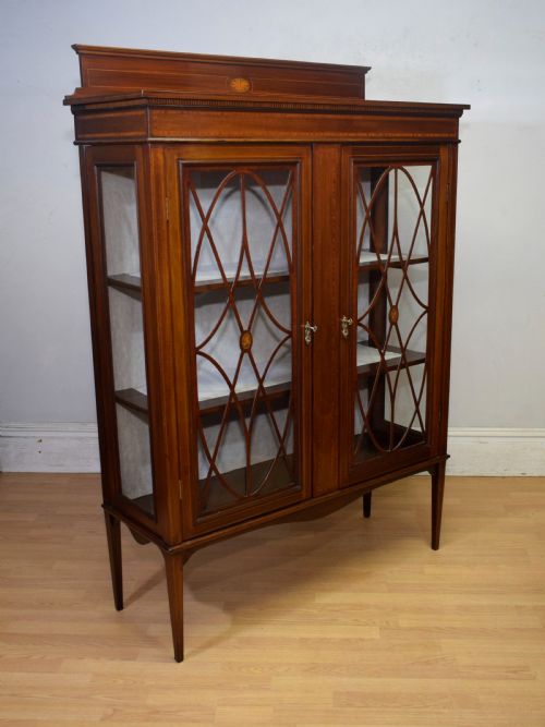 edwardian mahogany inlaid display cabinet - CATEGORY: ANTIQUE CABINETS - DATED 1900