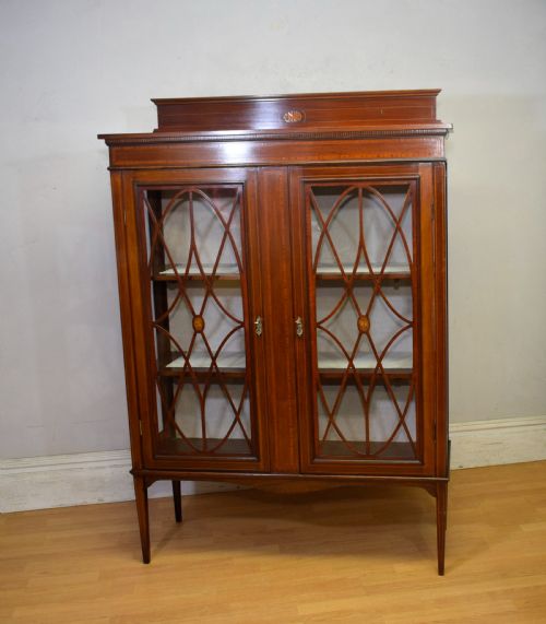 EDWARDIAN MAHOGANY INLAID DISPLAY CABINET - ADDITIONAL PHOTO 5