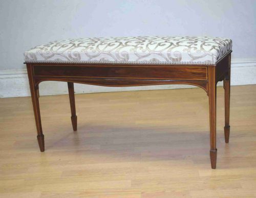 mahogany inlaid piano duet stool - CATEGORY: ANTIQUE STOOLS - DATED EDWARDIAN