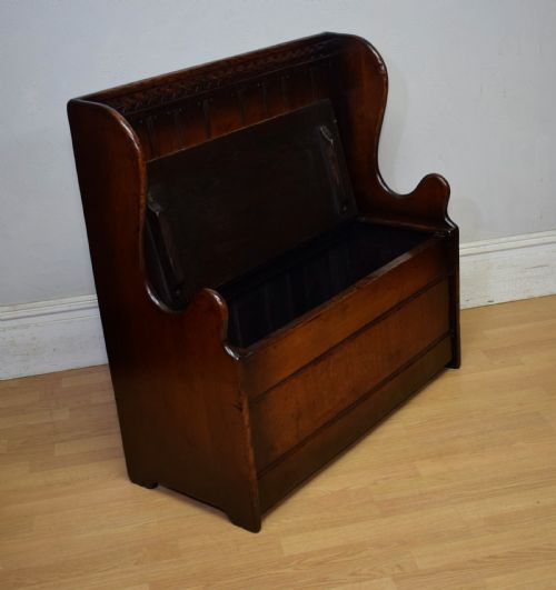 CARVED OAK BOX SETTLE - ADDITIONAL PHOTO 4