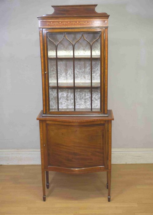 edwardian mahogany inlaid display cabinet - CATEGORY: ANTIQUE CABINETS - DATED EDWARDIAN